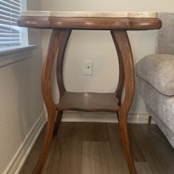 Antique French end table with curved legs and marble top 