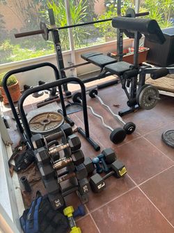 Weights. Gym. Dumbells. Bench