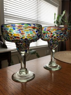 💥Fiesta Margarita Glasses! Thick Multicolored Glass! 