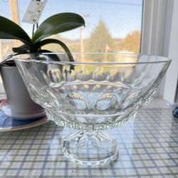 Vintage Clear Glass Pedestal Bowl D 10”