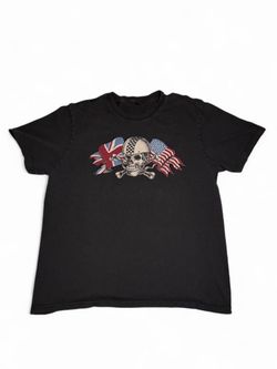 Y2K Vintage Lucky Brand Britain x USA Skull Crossbones Biker Motorcycle Black Men’s - Size Large #metal #hardcore    Measurements: Pit to pit - 21in  