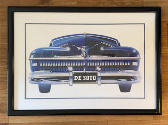 VINTAGE Harold James Cleworth Large DE SOTO AUTOMOBILE Signed Numbered Framed