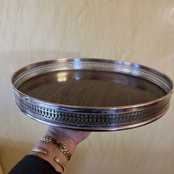 12.5x12.5 Revere Pewter / Faux Wood Tray - Mid Century Modern