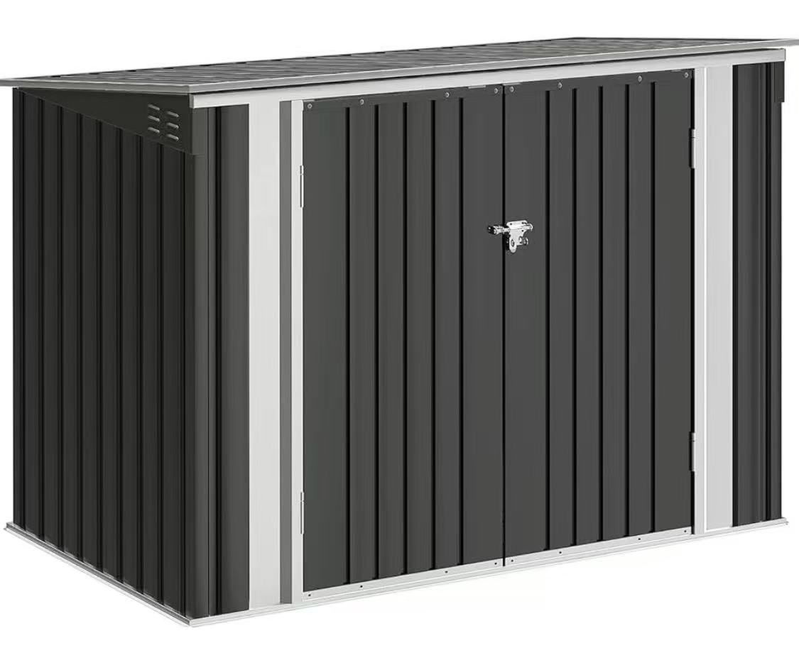 Outdoor Storage Shed 5.8 x 3.3 FT Metal Trash Shed Waterproof Outside Storage with Lid Chain Hydraulic Gas Rod for Trash Can Weeding Tools