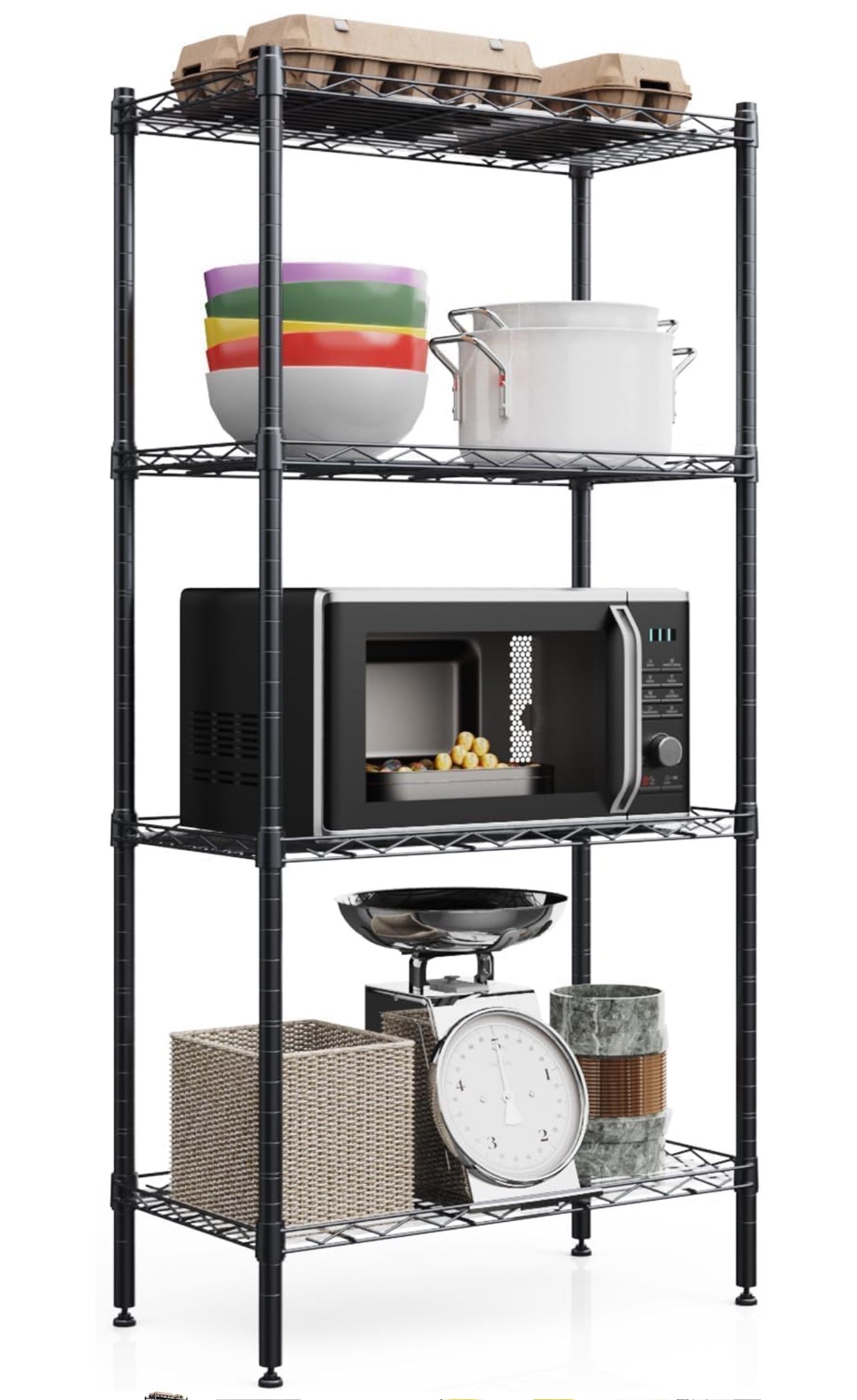 4 Tier Shelves Storage, Wire Shelf Unit, Standing Adjustable Metal Shelves Organizer, Storage Racks for Restaurant Garage Pantry Kitchen Garage(21.2 '