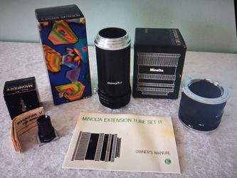 Minolta 35 mm film camera accessory lot SR X magnifier eyepiece viewfinder extension tube