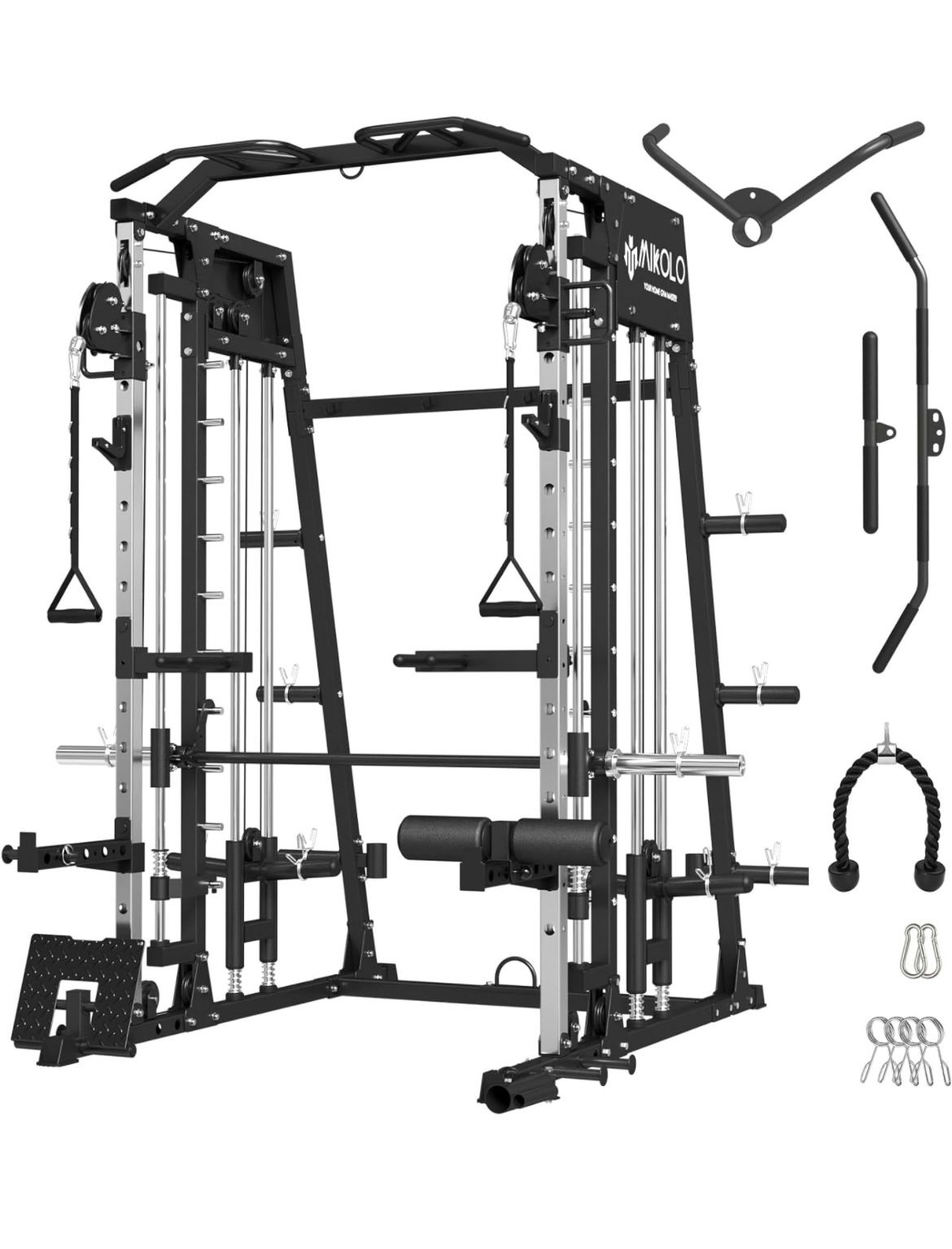2200lbs Squat Rack with LAT-Pull Down System & Cable Crossover Machine, Training Equipment with Leg Hold-Down Attachment