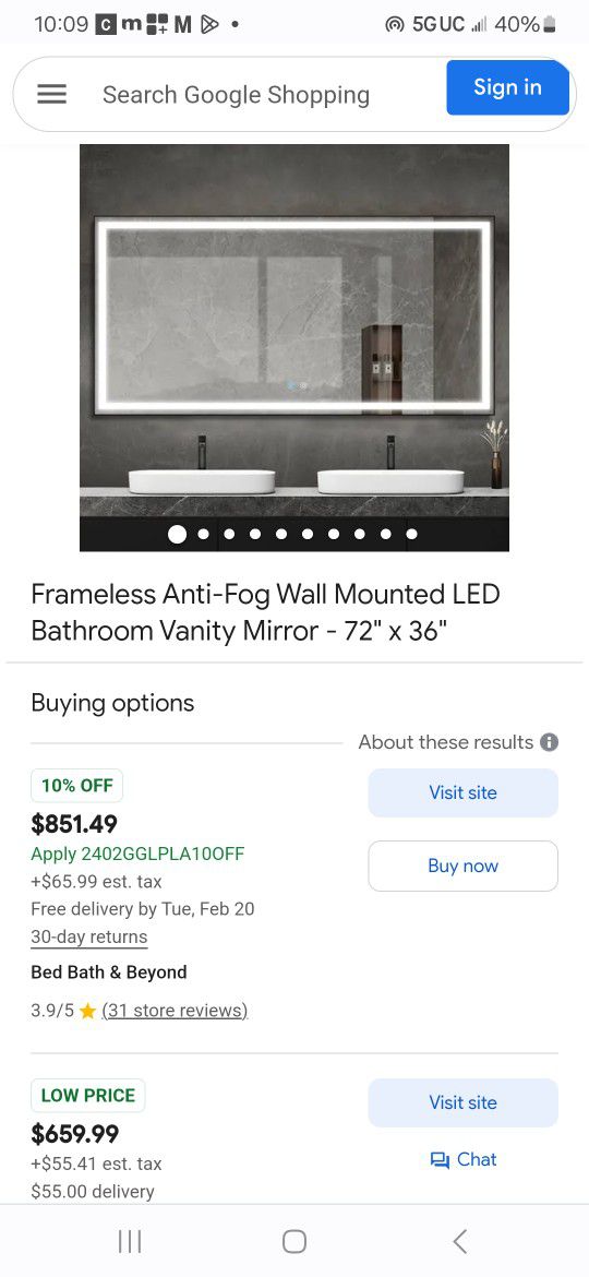 Frameless LED mirror