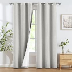 Grey Linen Textured Full Blackout Curtains
