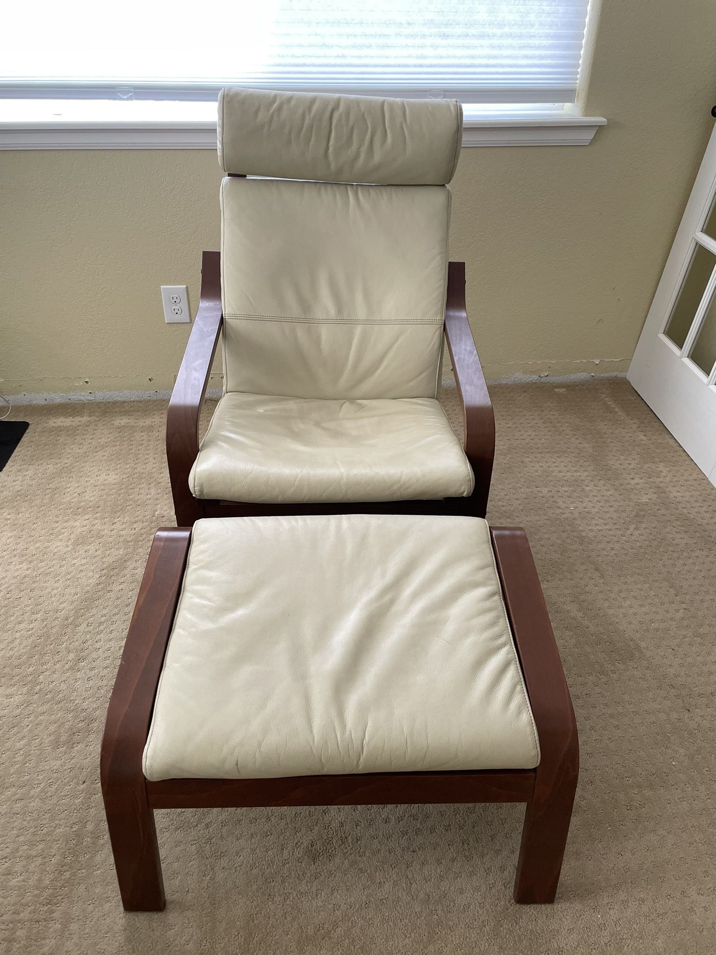 poang armchair and ottoman, brown/glose off white