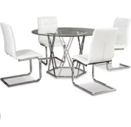 New, 4 Dining Chairs - Signature Design by Ashley Madanere Contemporary Faux Leather Upholstered Dining Chair, 4 Count, White