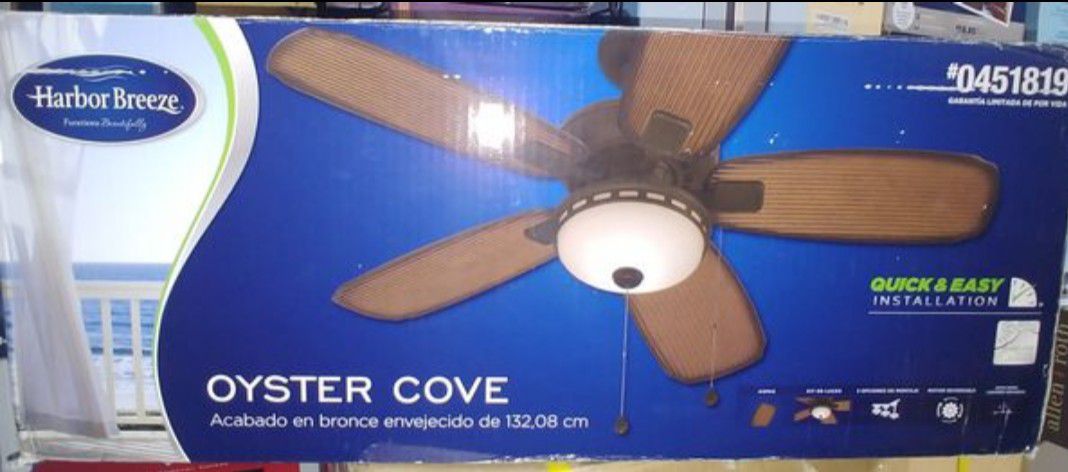 Harbor Breeze Oyster Cove 52-in Aged Bronze Downrod or Close Mount Indoor/Outdoor Residential Ceiling Fan with Light Kit