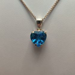 Blue 💙 Topaz or CZ Heart ❤️ Pendent 