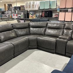 Grey Leather Recliner With Cup Holders