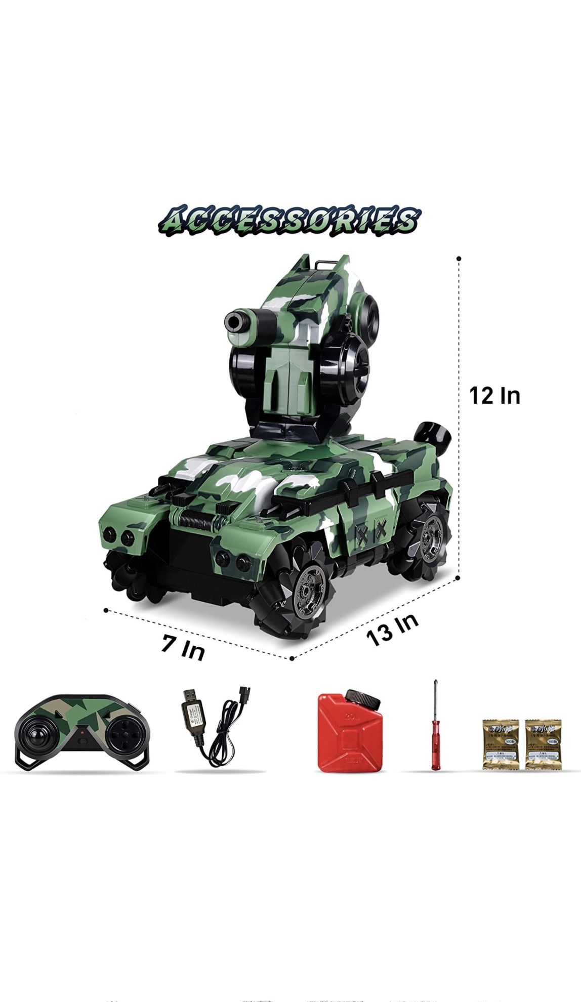 Remote Control Car RC Tank Car Waterproof with 180° Rotating Shooting & 360° Rotating Vehicle,