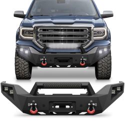 Brand new sealed in the box Sierra Front Bumper for 2016-2018 GMC Sierra 1500, Textured Black Pickup Truck Bumper w/Winch Plate, Lights, D-rings, Lice