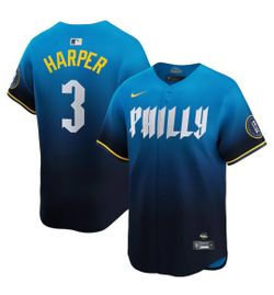 New! Philadelphia Phillies Bryce Harper Nike Blue City Connect Limited Player Jersey