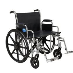 22" Heavy Duty Chrome Wheelchair (500 lb. Weight Capacity) with Removable Full Arms, Elevating Legrests and Black Vinyl Upholstery. 30" Overall Width 