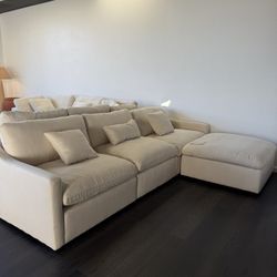 Cloud Style Modular Sectional – Slim 4 Seat Chaise – Performance Linen – New