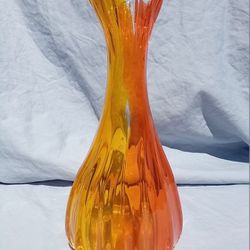 Orange and Yellow Glass Vase Made in CA