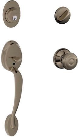 Schlage Plymouth Single Cylinder Handleset and Georgian Knob, Antique Pewter