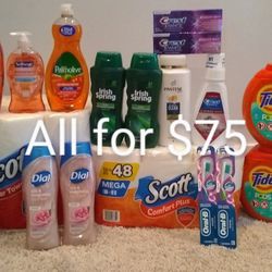 Household and personal care 22 items (tide, downy, Scott papers, Palmolive, Softsoap...)