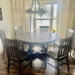 Dining Set Seven Pieces, Rustic, Brown, Smoky Walnut Wood Table