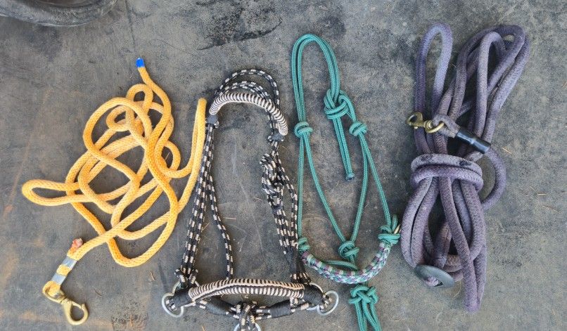 Rope Side-pull Bitless Bridles. Lunge Line and Mics.