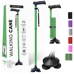 HONEYBULL Cane for Men & Women, Foldable Free Standing Cane Adjustable Height, Collapsible Design, Heavy-Duty, Pivot Base for Stable Support, Ergonom