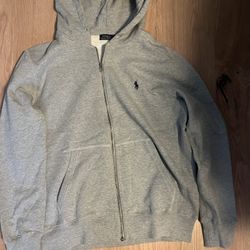 Polo Ralp Lauren Grey Zip Up Hoodie Size Small