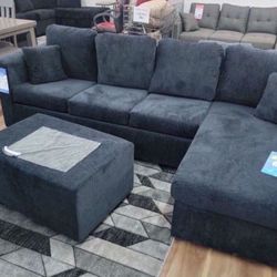 New Black Or Gray USA Made Sectional And Ottoman Sofa Couch 