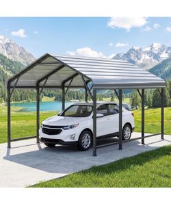 Heavy Duty 10x15 FT Metal Carport, Car Port w/Leak-Resistant&UV Protection Galvanized Roof for All Weather, Outdoor Carports Garage Shelter with Reinf