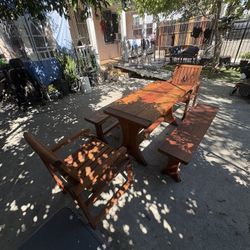Table And 2  Bench 2 Chairs  Teak Wood 