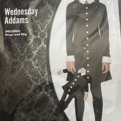 Spirit Halloween Child Wednesday Addams Costume Med 8-10 New Dress And Wig