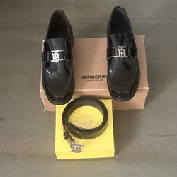 Size 10 Us Size 43 Eu Burberry Loafers And Belt