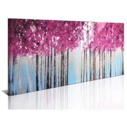 Canvas Wall Art for Living Room Abstract Pink Tree Painting Glass Surface Artwork Decor Ready to Hang for Home Bedroom Wall Decoration 24x48inch