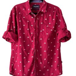 Aeropostale Men's Logo Print Roll Tab Sleeve Button Up Shirt Red Size Large