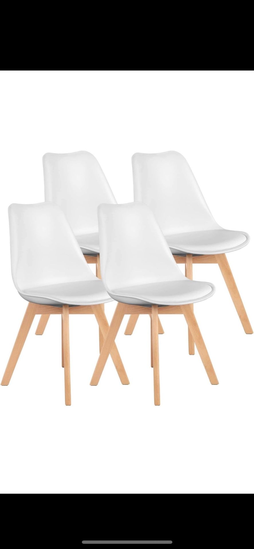 Set of 4 Mid-Century Modern Dining Kitchen Chairs - with Wooden Legs And Faux Leather Cushions for Living Room, Bedroom, Outdoor Lounge - Available in