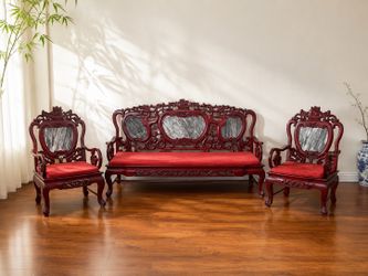 Vintage Chinese Rosewood Living Room Set - Bench & 2 Chairs