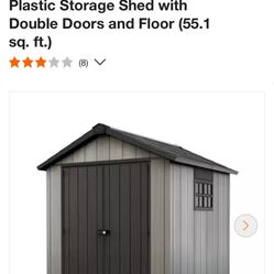 Keter Oakland 7.5 ft. W x 7 ft. D Large Grey Durable Resin Plastic Storage Shed with Double Doors and Floor (55.1 sq. ft.