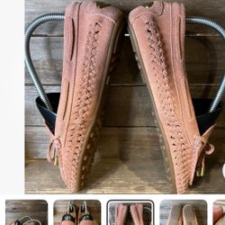 Womens Michael Kors Pink Suede Leather Shoes Slip On Moccasins Shoes Size 8.5 M