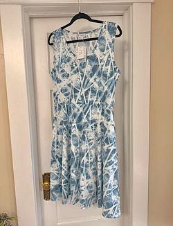 NEW-Lularoe Nicki Blue & White Tie-Dye Look Sleeveless Fit & Flare Dress-Sz XL