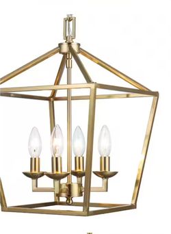 THRESHOLD !Light Gold Farmhouse Chandelier Light Fixture with Caged Metal Shade