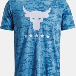 Under Armor Project Rock Veterans Day Camo Tee Shirt Teal Blue 