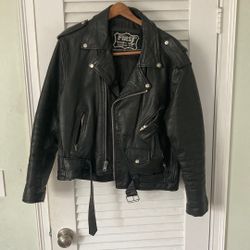 Vintage Men's FIRST Genuine Leather Motorcycle Jacket Black - 44