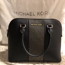 Michael Kors Microstud Cindy Black Leather Medium Dome Handbag Crossbody Bag