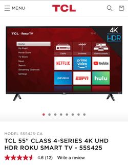 TCL 55" CLASS 4-SERIES 4K UHD HDR ROKU SMART TV