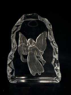 Crystal Glass Angel Etched Paperweight Sculpture