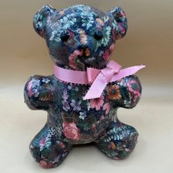 Vintage Ceramic Floral Teddy Decor 8” 
