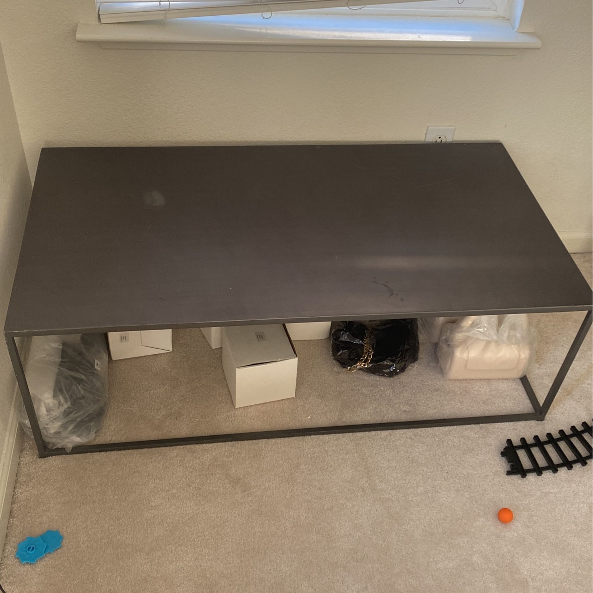 Crate & Barrel Modern Metal Mill Coffee table 2 Feet By 1 1/2 Feet